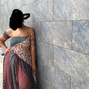 Off the Shoulder patchwork maxi dress with Split - Size Large